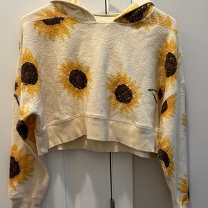 Sunflower Print Hooded Crop Top